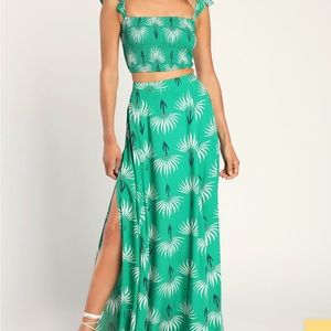 NWT Trancoso Green Floral Print Two-Piece Maxi Dress